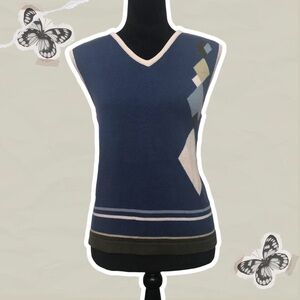 Women’s Liz Claiborne Golf Blue Striped Argyle Knit Sweater Vest